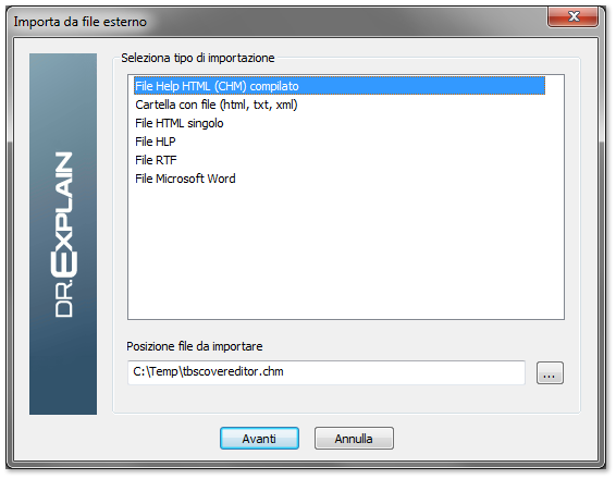 Importazione di file CHM