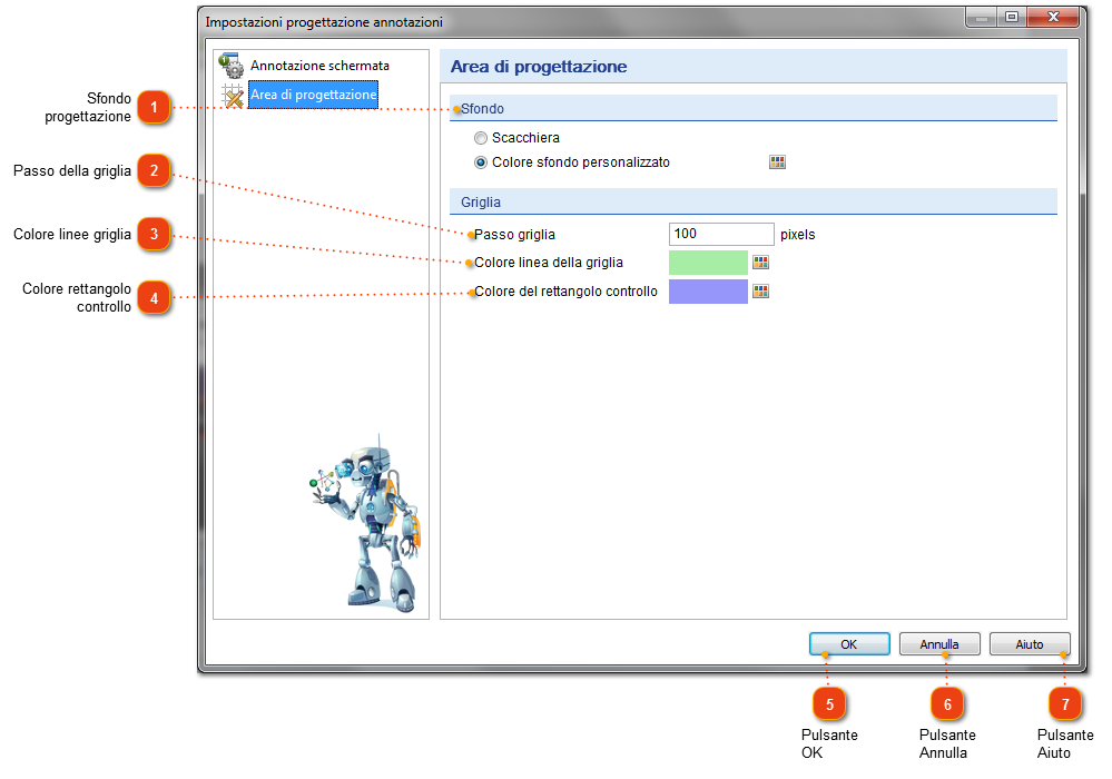 Configurazione dell'area di progettazione