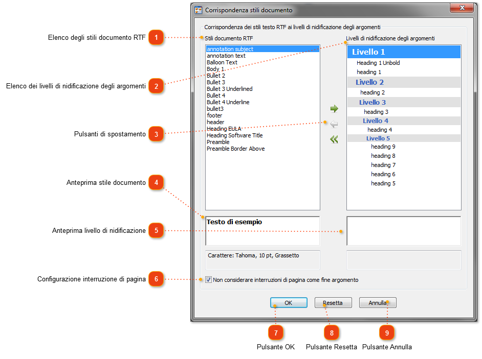 Configurazione della corrispondenza degli stili di un documento