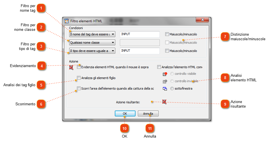 Modifica dei filtri per gli elementi HTML