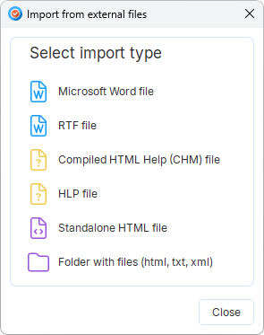 Import existing user documentation from the file Import existing user documentation from the file