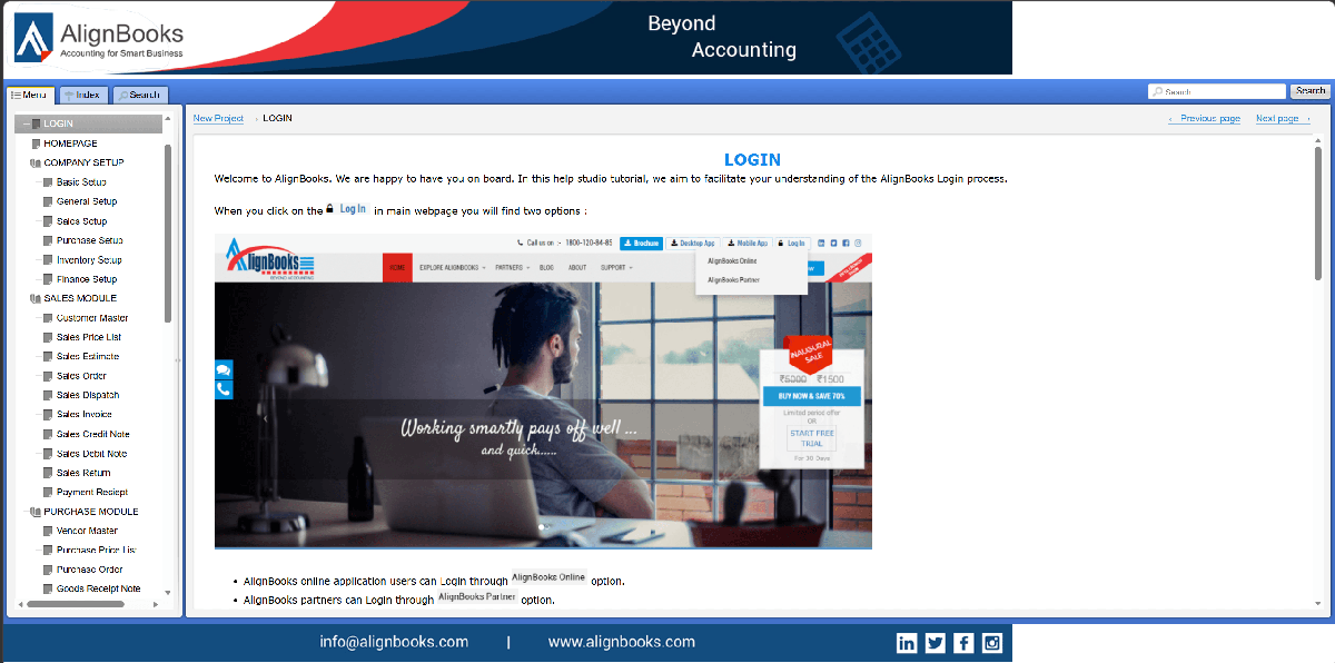 Branded online documentation created with Dr.Explain
